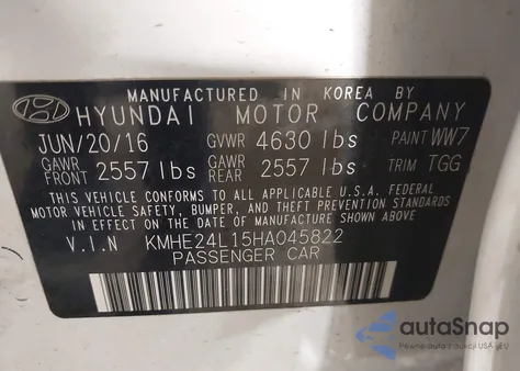2017 Hyundai Sonata Hybrid Se from USA, damaged, VIN KMHE24L15HA045822